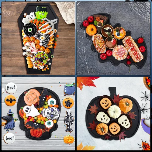 Miniatura 5 de Liliful Tablas de madera de calabaza de Halloween, tabla de queso de bambú, plato de charcutería y bandeja para servir para fiestas, bandeja