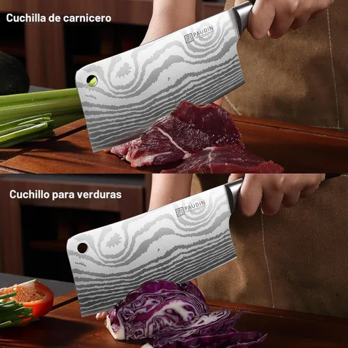 Miniatura 7 de Cuchillo PAUDIN, cuchillo de carnicero ultra afilado de 7 pulgadas, cuchillo de carnicero de acero inoxidable de alto carbono con mango de madera