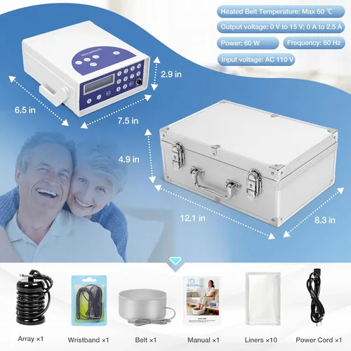 Miniatura 8 de veicomtech Máquina de desintoxicación de baño de pies iónico, máquina de desintoxicación de pies 2 en 1, spa iónico para pies con pulsera, cinturón