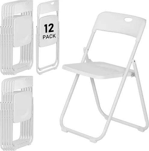 Miniatura 11 de Sillas plegables de plástico negro, paquete de 6, silla plegable ligera con capacidad de 350 libras, marco de metal fácil de plegar y almacenar