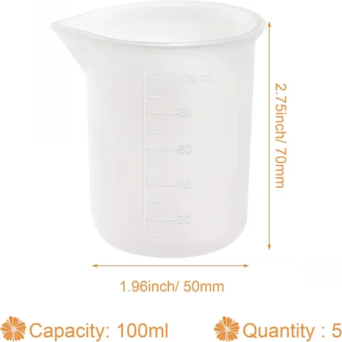 Miniatura 4 de Woohome Kit de herramientas de 5 tazas medidoras de resina de silicona, vasos de medición de 3.4 fl oz con cuentagotas de plástico para mezcla