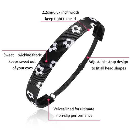 Miniatura 5 de SATINIOR 4 diademas de fútbol antideslizantes para niña, ajustable, color negro, azul, rosa y azul claro