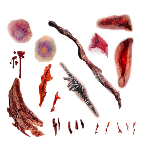 Miniatura 9 de Tatuaje temporal de Halloween – Tatuajes de heridas sangrientas, calcomanías de sangre realistas, tatuajes de maquillaje de zombi de cara falsa