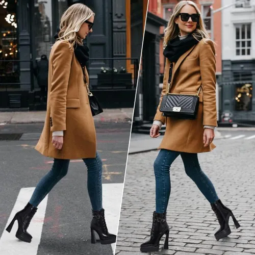 Miniatura 3 de Mattiventon Botas de plataforma para mujer, tacón grueso, punta puntiaguda, botines con cordones al tobillo