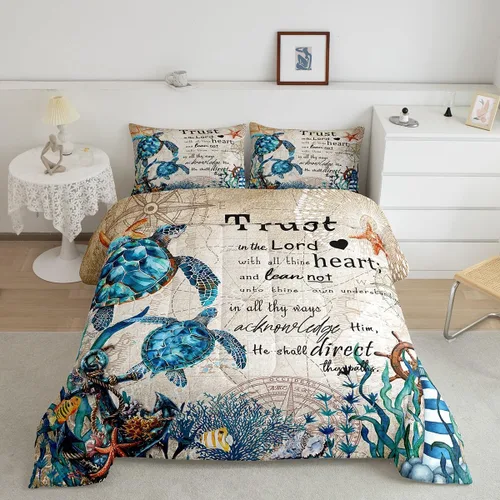 Miniatura 26 de Juego de edredón Lake House tamaño Twin, juego de ropa de cama náutica de navegación con ancla de 2 piezas para decoración de habitación de niños