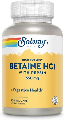 Miniatura 4 de SOLARAY Betaína HCl con Pepsina 250 mg Suplemento para hombres y mujeres - Apoyo digestivo, cápsulas de clorhidrato de betaína, fórmula de apoyo