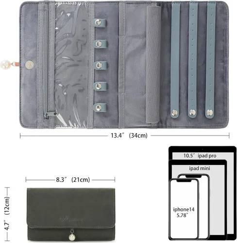 Miniatura 3 de HOMEHIVE Rollo organizador de joyas de viaje plegable, exquisito organizador de joyas portátil para collares de viaje, anillos, aretes, relojes