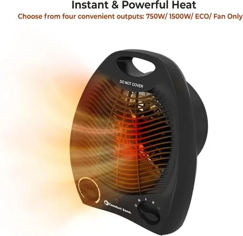 Miniatura 5 de Comfort Zone Calentador de Espacio Portátil Eléctrico de Ventilador Forzado con Termostato Ajustable, Sensor de Sobrecalentamiento, Interruptor