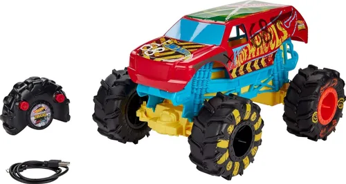 Hot Wheels RC Monster Trucks HW Demo Derby en escala 1:15, camión de juguete con control remoto con neumáticos de acción de terreno