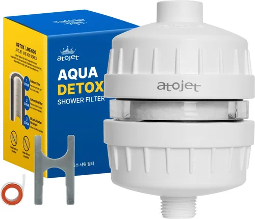 Filtro de ducha Aqua Detox de tecnología coreana, alivia la sequedad y la irritación mientras mejora la salud de la piel y el cabello, color blanco