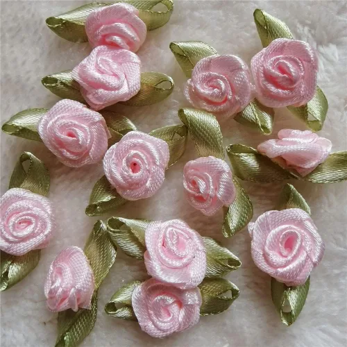 Miniatura 8 de 100 unids/lote de mini rosas hechas a mano con cinta de raso artificial para decoración de bodas, accesorios de costura (albaricoque)