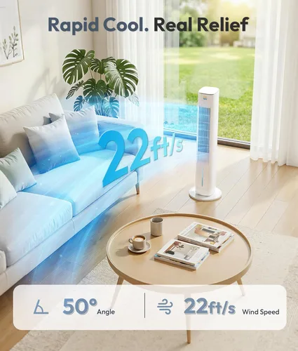 Miniatura 3 de Enfriador de aire evaporativo portátil, ventiladores de enfriamiento 3 en 1 que soplan aire frío con tanque de agua de 3 L, ventilador de torre