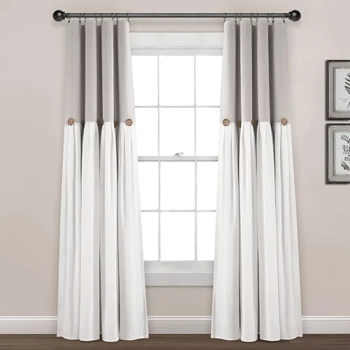 Miniatura 17 de Lush Decor - Cortinas de lino con botones de estilo granja, panel individual, diseño plisado de dos tonos de 40 pulgadas de ancho x 108 pulgadas