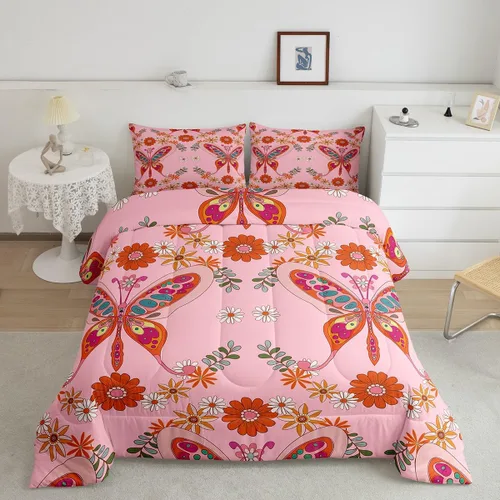 Miniatura 42 de Lindo juego de edredón de flores para niños y mujeres. Juego de ropa de cama de flores coloridas de dibujos animados, tamaño individual, bonito