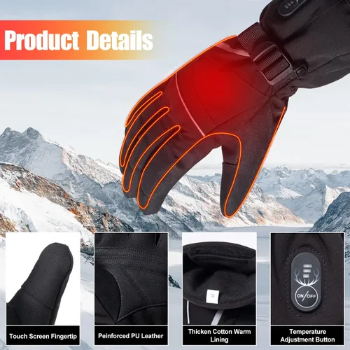 Miniatura 4 de SNOW DEER Guantes térmicos para hombres y mujeres, guantes eléctricos con batería recargable calentados de mano para motocicleta, ciclismo, caza