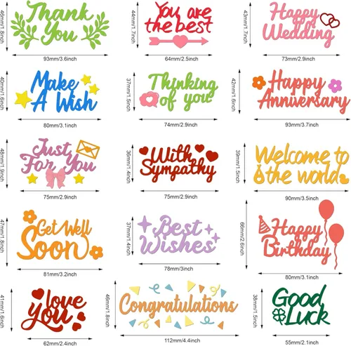 Miniatura 2 de INFUNLY 15 piezas troqueladas de palabras para hacer tarjetas, bendición, palabra, troqueles de corte de metal, felicitaciones, troquelados, feliz
