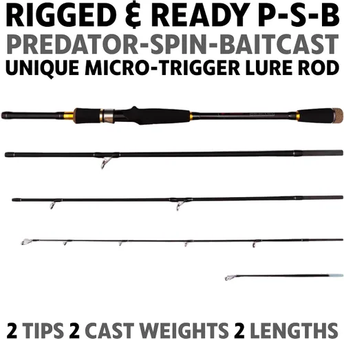 Miniatura 2 de Rigged and Ready Predator Series Spin & Baitcast Travel Fishing Rods. Unique Spin Cast Micro Trigger. Compact Hi-Carbon Rods. 4 Rod Sections, 2