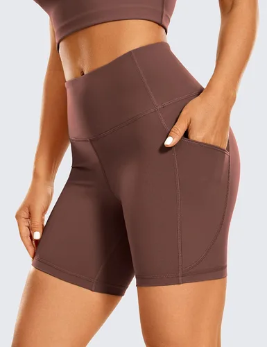 Miniatura 2 de CRZ YOGA Women's Brushed Naked Feeling Biker Shorts with Side Pockets 6'' - High Waist Matte Workout Yoga Gym Spandex