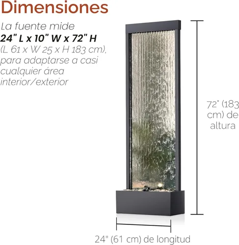 Miniatura 7 de Alpine Corporation MLT170S - Fuente de cascada para interiores y exteriores de 48 pulgadas con luz LED, moderna fuente de agua de pared negra
