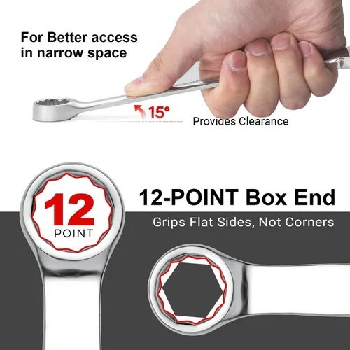Miniatura 4 de MAXPOWER Llave combinada de 1 pulgada, llaves de grado industrial con extremo de caja de 12 puntos, acero al cromo vanadio duradero con diseño