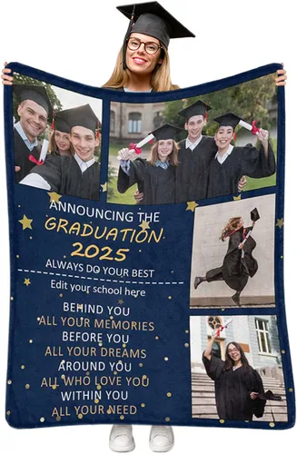Miniatura 36 de Manta personalizada de graduación 2025, manta personalizada para regalo de graduación con nombre de la universidad, manta de felicitación
