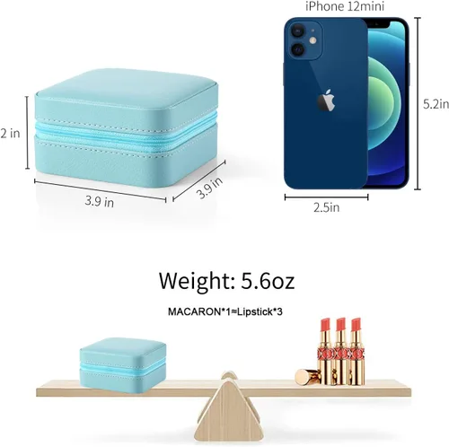 Miniatura 8 de Vlando Pequeña caja de joyería pequeña, caja de almacenamiento de joyas de viaje de piel sintética, aretes, anillos, collares, el mejor regalo