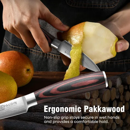 Miniatura 5 de PAUDIN Cuchillo de pelar, cuchillo de fruta de 3.5 pulgadas, cuchillo de pelar forjado de acero inoxidable de alto carbono 5Cr15Mov, cuchillo