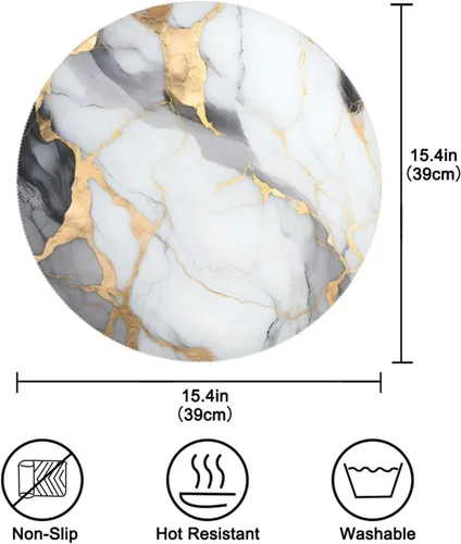 Miniatura 3 de Juego de 6 manteles individuales redondos de mármol blanco y dorado para mesa de cocina, manteles individuales lavables Mármol 2