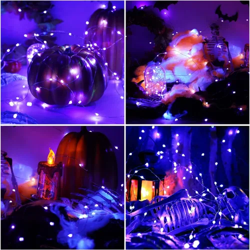 Miniatura 5 de Luces LED negras UV a pilas, paquete de 4 luces LED de 6.56 pies, 20 luces LED UV con cuentas flexibles de luz negra, luces de hadas moradas