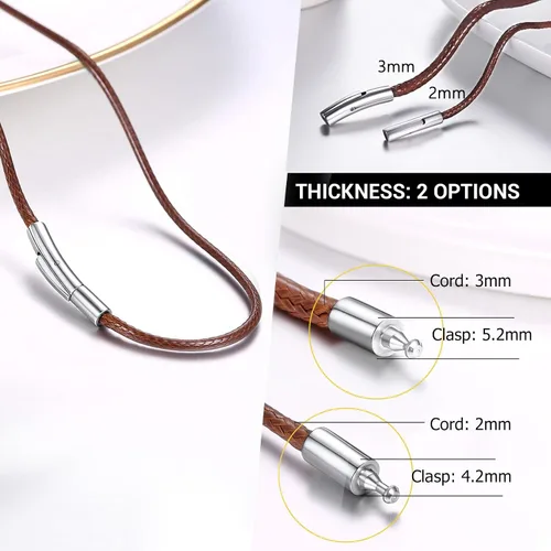 Miniatura 33 de PROSTEEL Collar de cuero impermeable para hombre, 0.079 in/0.118 in, 16 a 30 pulgadas, con cierre de acero inoxidable, cadena de bricolaje