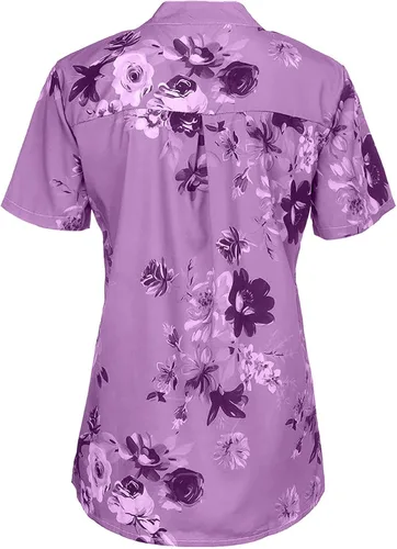Miniatura 6 de MRGIINRI Womens Tops 2023 Button Down Summer Fashion Floral Blouse Dressy Casual Short Sleeve Loose Fit Shirts with Pockets