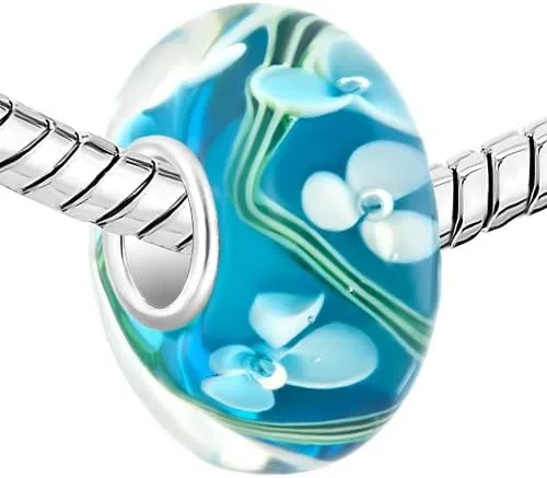 Miniatura 2 de LovelyCharms - esferas tipo burbujas de plata esterlina 925, con flores, murano, para usar con brazaletes