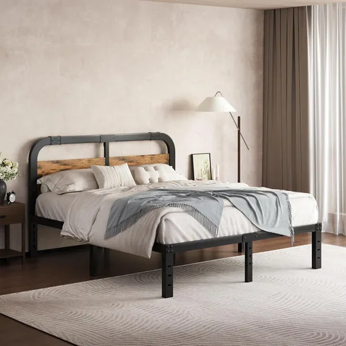 Miniatura 6 de ZIYOO Base de cama Queen de 14 pulgadas con cabecero, marco de cama de plataforma resistente, no necesita somier, sin ruido, espacio