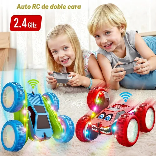 Miniatura 4 de WayEee Coche de control remoto, 360° voltea RC Stunt Car con tiras de luces LED, batería modular de carga tipo C, 2.4 GHZ de doble cara de alta Rojo