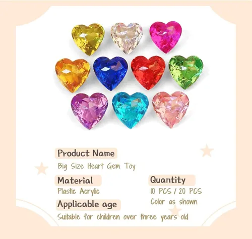 Miniatura 2 de NLR [20 piezas de 1.58 pulgadas] Juguete de corazón grande para niños, juego de gemas acrílicas, juguete de búsqueda del tesoro pirata, relleno