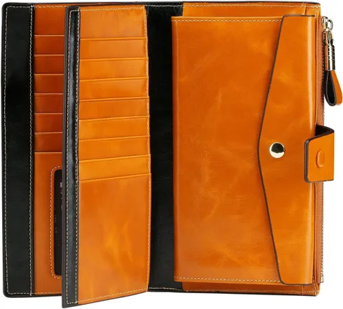 Miniatura 7 de Itslife - Cartera de piel sintética encerada para mujer con bloqueo de identificación de radio frecuencia (RFID), de gran capacidad, encerada