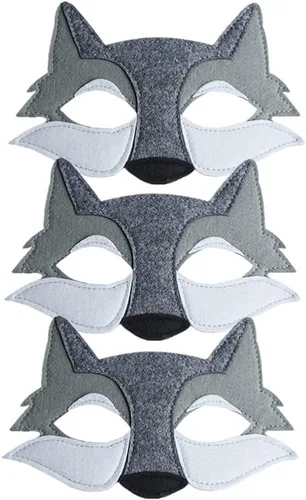 Toyvian 3 máscaras de lobo de fieltro de animales de media cara máscara de disfraz decoración de disfraces regalos de fiesta para niños que usan gris