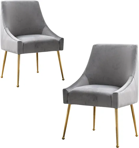 Miniatura 14 de Juego de 2 sillas de comedor modernas de terciopelo, colección de muebles tapizados contemporáneos con patas de metal dorado pulido, elegantes