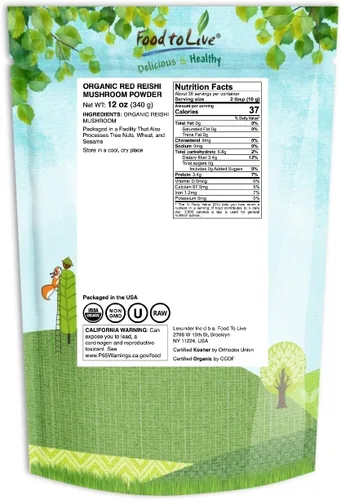 Miniatura 2 de Food to Live Polvo de hongos reishi rojos orgánicos, 12 onzas, superalimento vegano natural para inmunidad y bienestar holístico. Rico