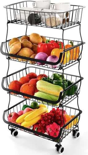 Miniatura 10 de Carrito de despensa rodante de 3 niveles con ruedas, organizador de piso de almacenamiento de alambre apilable para estantes de cocina, despensa