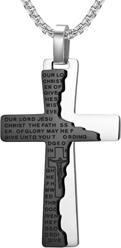 YL Collar de cruz para hombre de acero inoxidable con colgante de crucifijo de oración del Señor