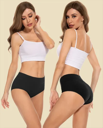 Miniatura 2 de PULIOU Ropa interior para mujer, paquete de 3, ropa interior elástica de algodón de cintura alta para mujer hipster posparto