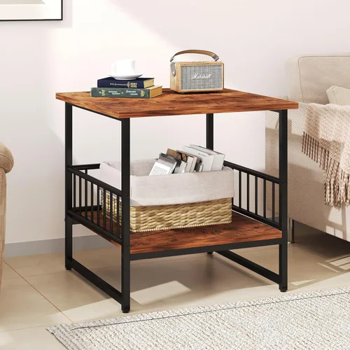 Miniatura 10 de EazeHome Mesa auxiliar cuadrada de 18 pulgadas, moderna mesita de noche, mesita de noche con estante de almacenamiento abierto para sala de estar