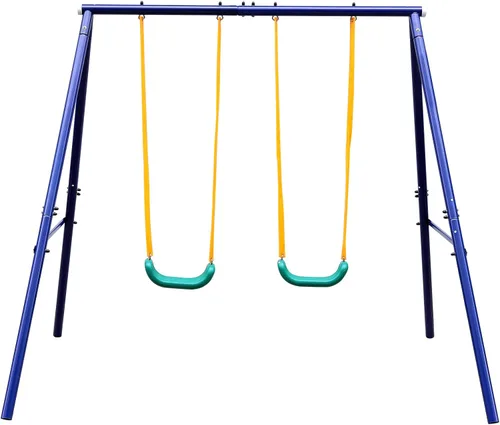Juego de columpios para patio trasero infantil, con marco en A, juegos de columpios de metal resistentes para exteriores (amarillo-verde, 2 asientos)