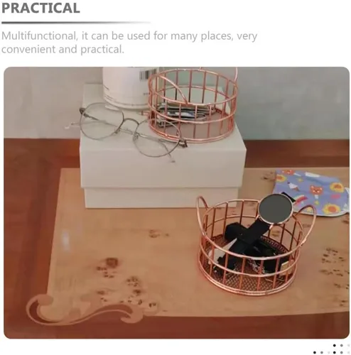 Miniatura 5 de 5 cestas redondas de metal para almacenamiento, organizador de mesa versátil para artículos de tocador de maquillaje y cestas de alambre más