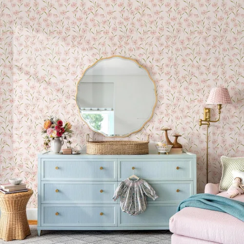 Miniatura 6 de JiffDiff Papel tapiz floral para despegar y pegar, papel de pared de margaritas rosas, flores de verano, habitación de guardería, papel de contacto