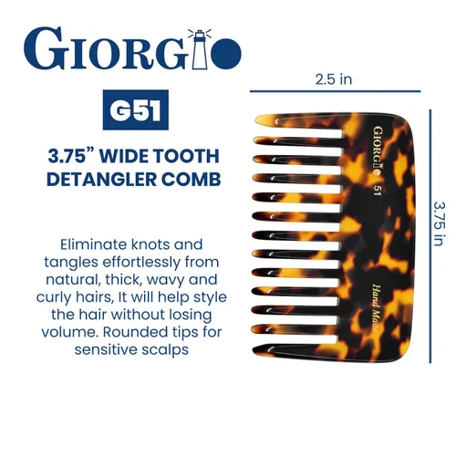 Miniatura 3 de Giorgio G51 TY - Peine para desenredar el cabello, peine de bolsillo de dientes anchos para cabello ondulado grueso, rizado, hecho a mano