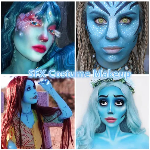Miniatura 4 de Go Ho Pintura facial azul de 6 colores, crema lavable, fórmula facial para Halloween, cosplay, paleta de maquillaje FX, pintura facial profesional