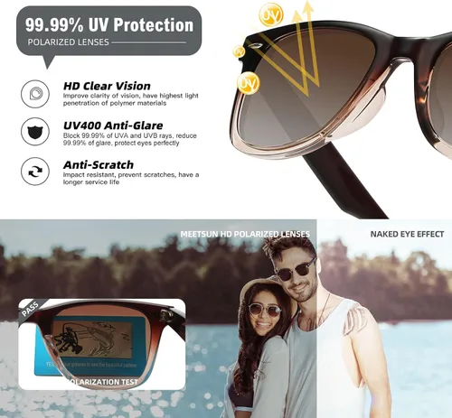 Miniatura 68 de MEETSUN Polarized Sunglasses for Women Men Classic Retro Square Frame Driving Sun Glasses UV Protection