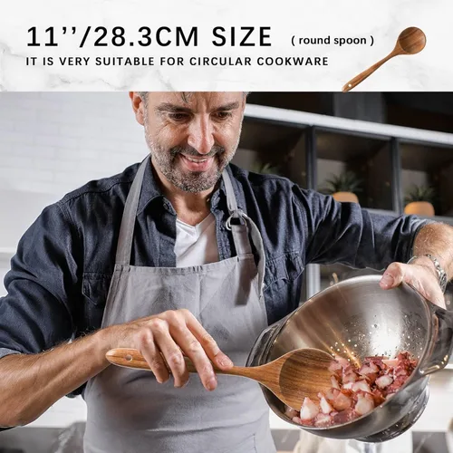 Miniatura 3 de cucharas de madera para cocinar, juego de utensilios de cocina antiadherentes con 6 piezas de espátulas y cucharas de madera de acacia para cocinar